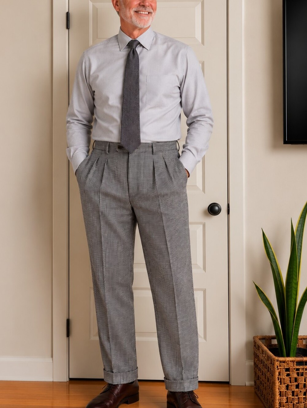 Polo Ralph Lauren Men’s 38x32 Cotton Houndstooth Pleated Cuffed Dress Pants